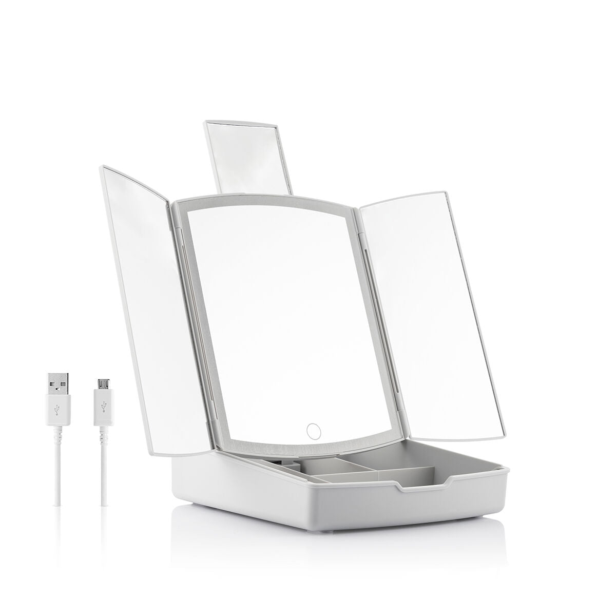 Daugiafunkcinis makiažo veidrodis 3-in-1 "Panomir" su LED ir organaizeriu