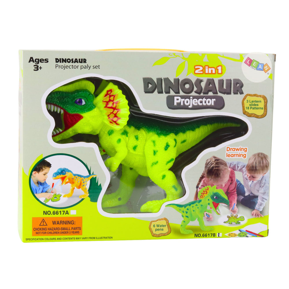 Dinozauro projektorius piešimui ir tapybai, 18 paveikslėlių, 2in1, su markeriais