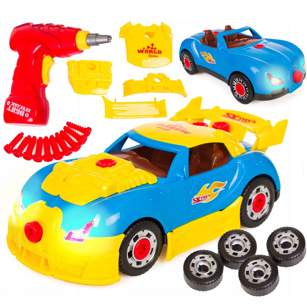 Mažojo mechaniko rinkinys: išardomas automobilis, atsuktuvas, šviesos, garsai