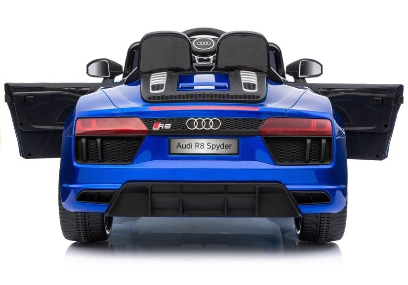 Audi R8 Spyder mėlynas (dažytas) – elektrinis vaikiškas automobilis