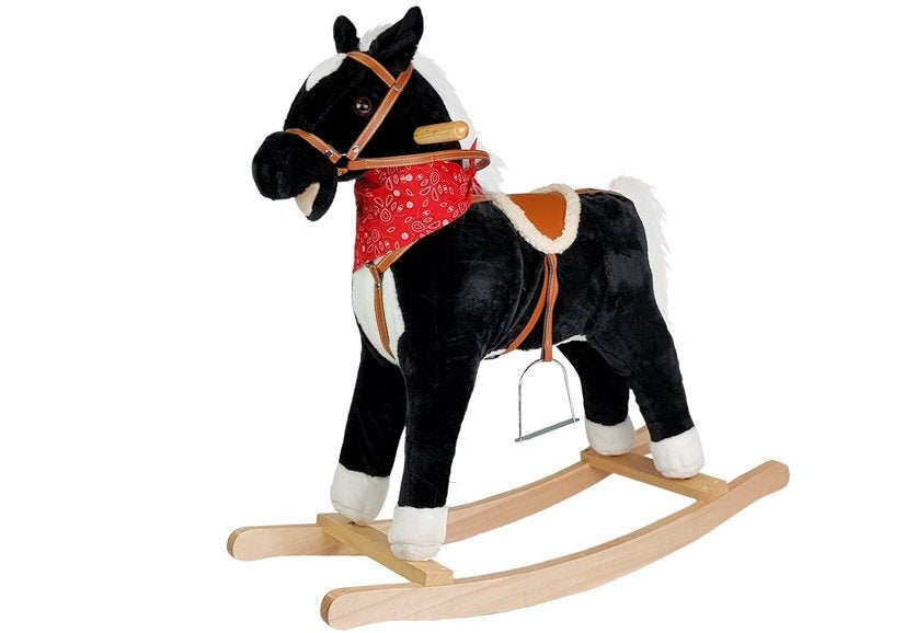 Juodai baltas supamas arkliukas su garsais, judančiu snukiu ir uodega, 74 cm