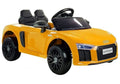 Audi R8 Spyder geltonas elektrinis vaikiškas automobilis