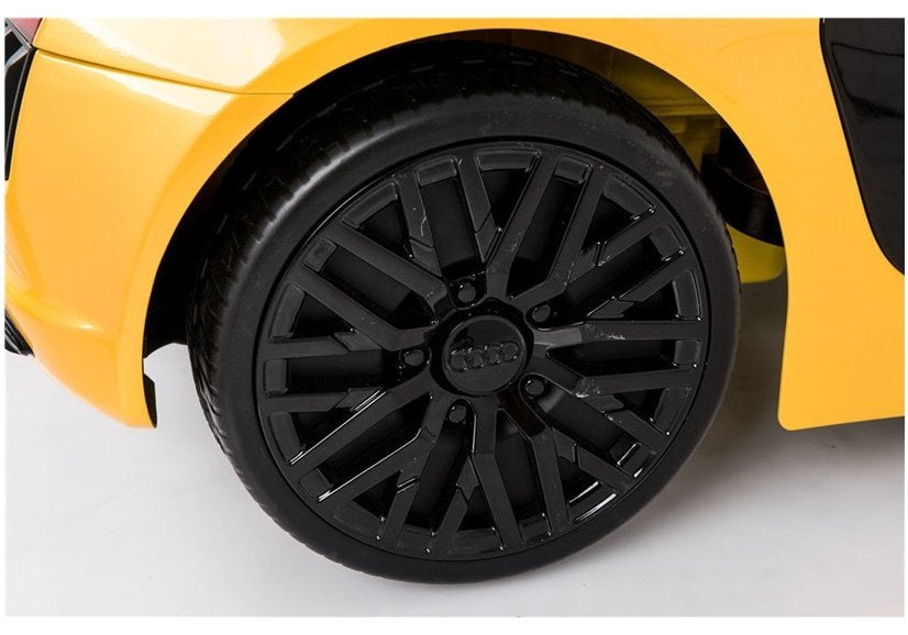 Audi R8 Spyder geltonas elektrinis vaikiškas automobilis