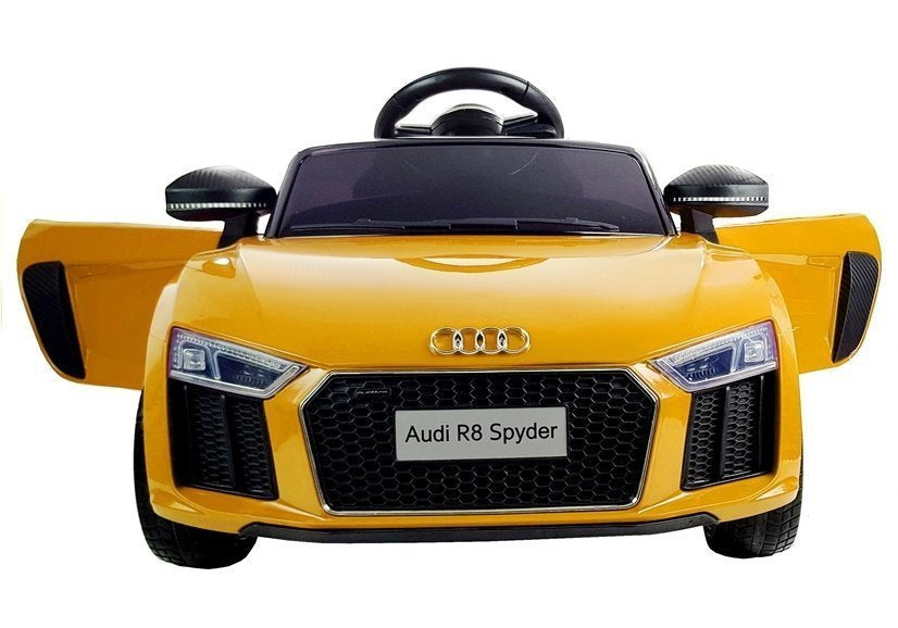 Audi R8 Spyder geltonas elektrinis vaikiškas automobilis
