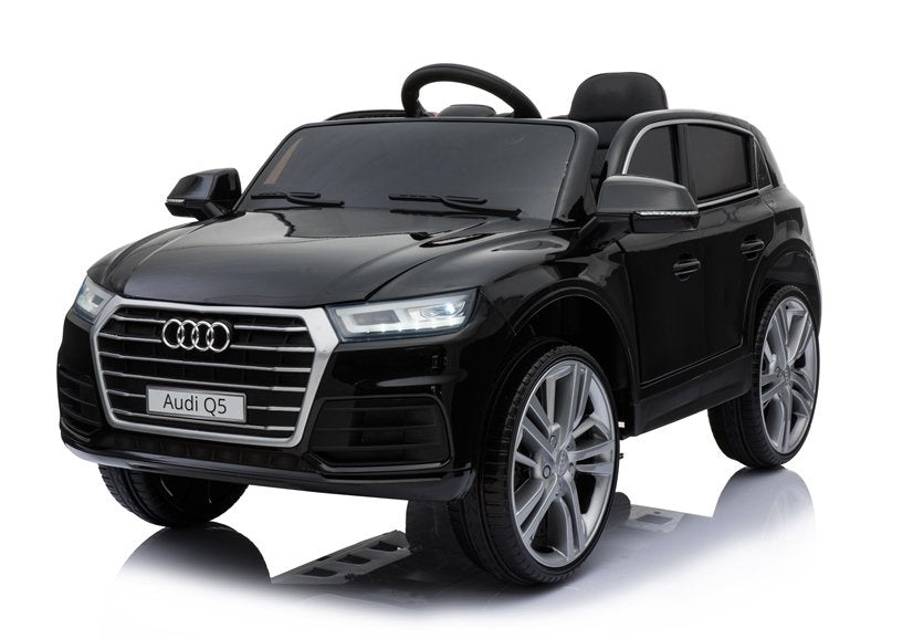 Audi Q5 juodas elektrinis vaikiškas automobilis, guminiai ratai, odinė sėdynė, 2.4G nuotolinis valdymas