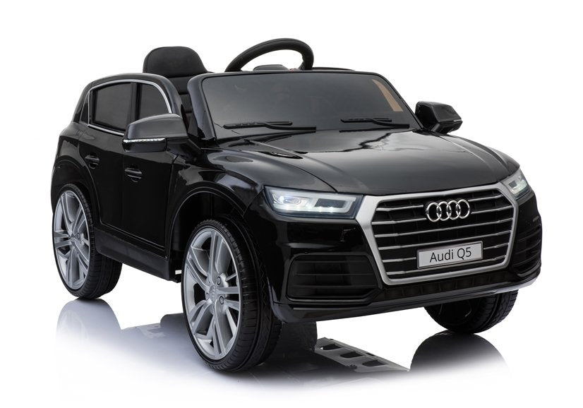 Audi Q5 juodas elektrinis vaikiškas automobilis, guminiai ratai, odinė sėdynė, 2.4G nuotolinis valdymas