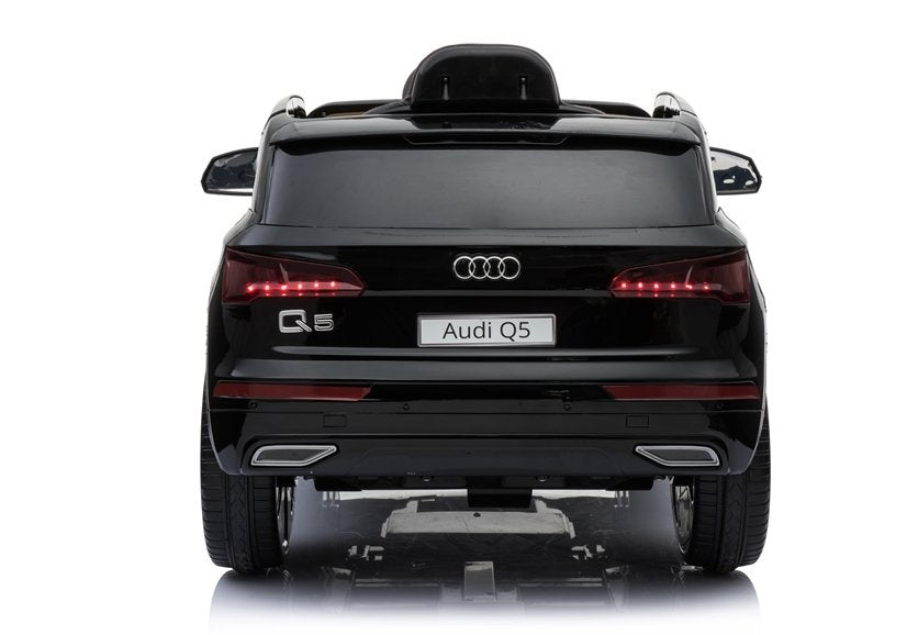 Audi Q5 juodas elektrinis vaikiškas automobilis, guminiai ratai, odinė sėdynė, 2.4G nuotolinis valdymas