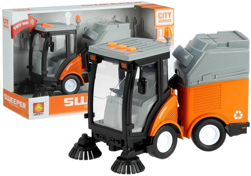 Gatvių šlavimo mašina su šviesomis ir garsais 1:16 oranžinė