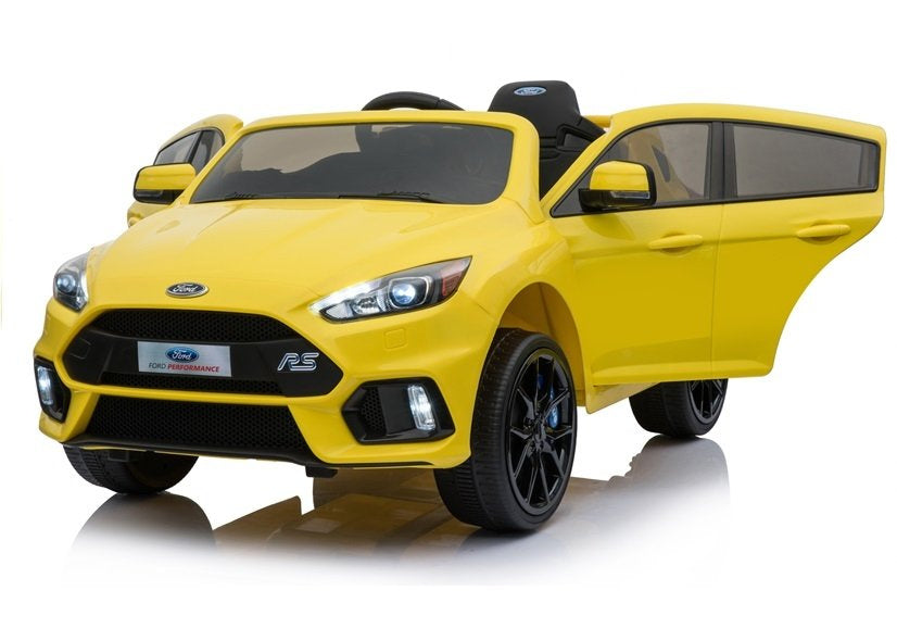Ford Focus RS geltonas – elektrinis vaikiškas automobilis