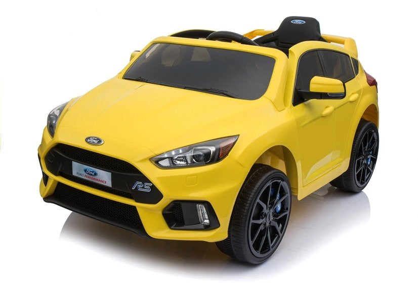 Ford Focus RS geltonas – elektrinis vaikiškas automobilis