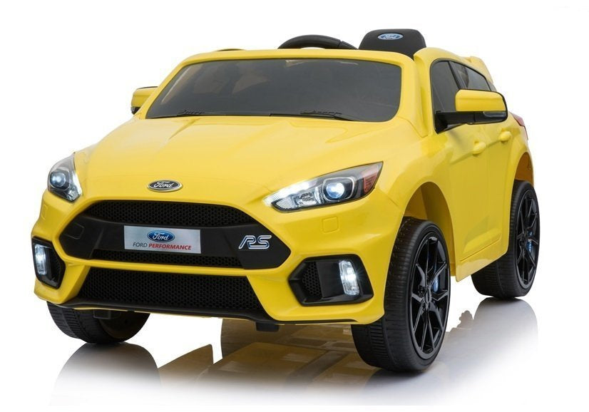 Ford Focus RS geltonas – elektrinis vaikiškas automobilis