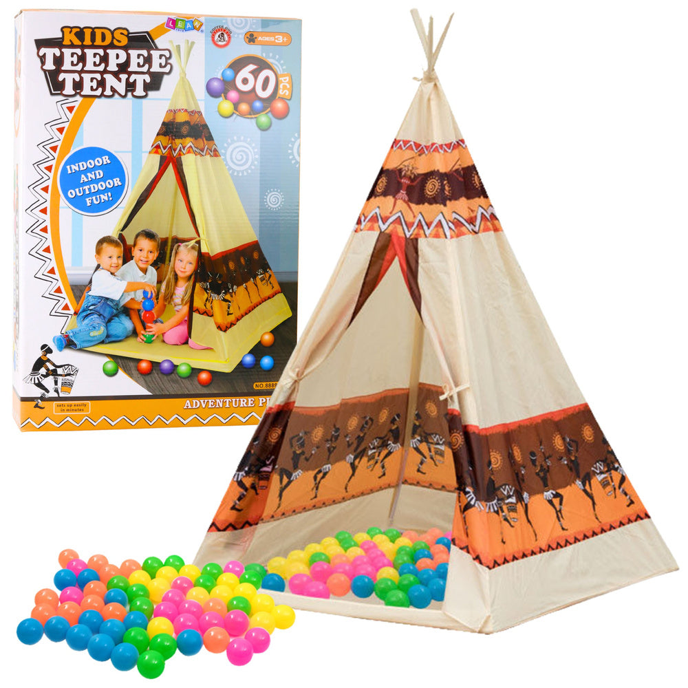 Indėnų tipi palapinė vaikams + 60 kamuoliukų 155 cm