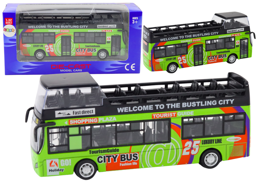Turistinis dviaukštis autobusas su atidaromomis durimis žalias