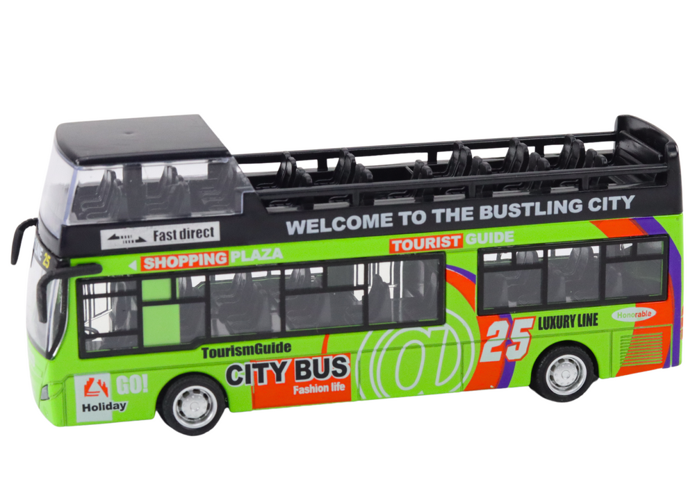 Turistinis dviaukštis autobusas su atidaromomis durimis žalias