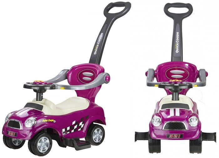 Violetinis Coupe automobilis – važiuoklė su tėvų rankena