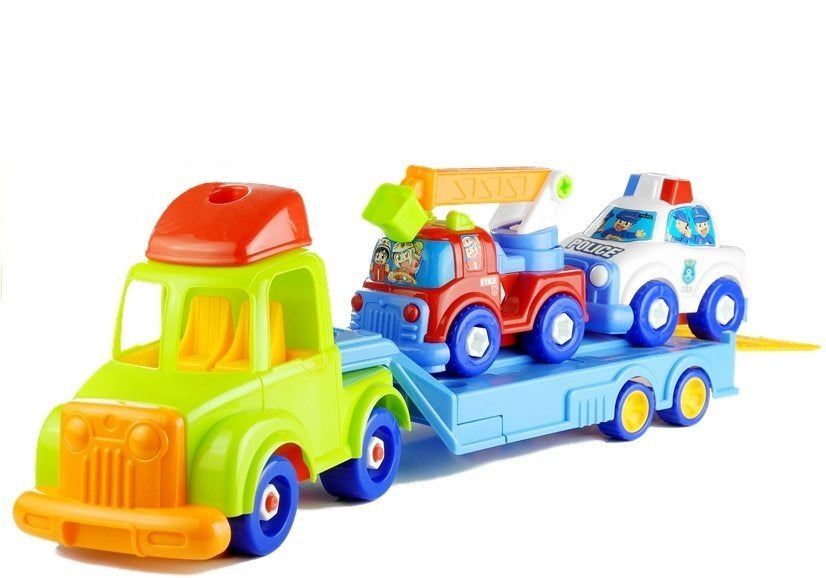 Transporto rinkinys – policija, gaisrinė, autovežis, priekaba, išardomas