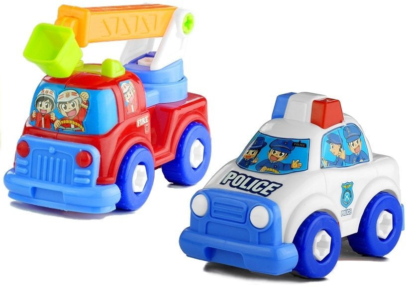 Transporto rinkinys – policija, gaisrinė, autovežis, priekaba, išardomas