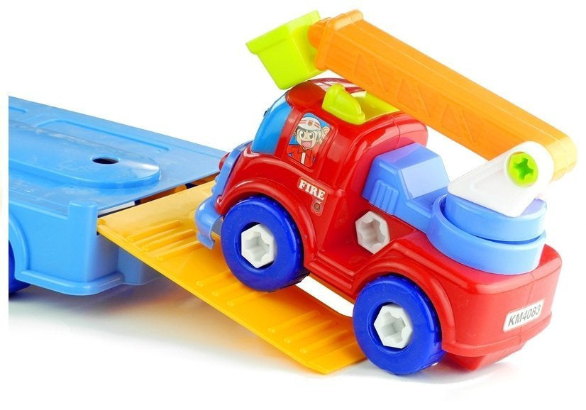 Transporto rinkinys – policija, gaisrinė, autovežis, priekaba, išardomas