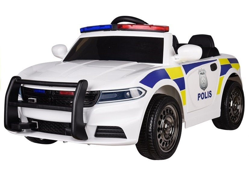 Policijos elektrinis vaikiškas automobilis – baltas