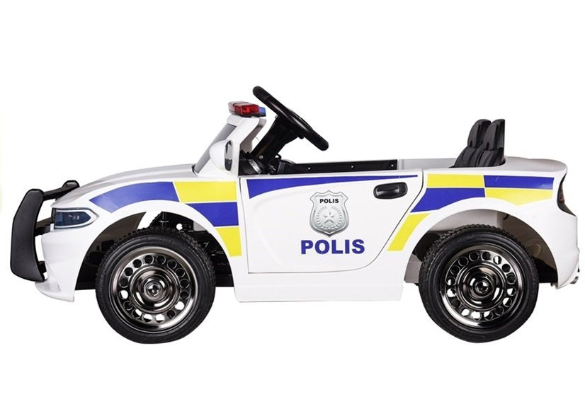 Policijos elektrinis vaikiškas automobilis – baltas