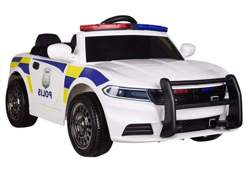 Policijos elektrinis vaikiškas automobilis – baltas