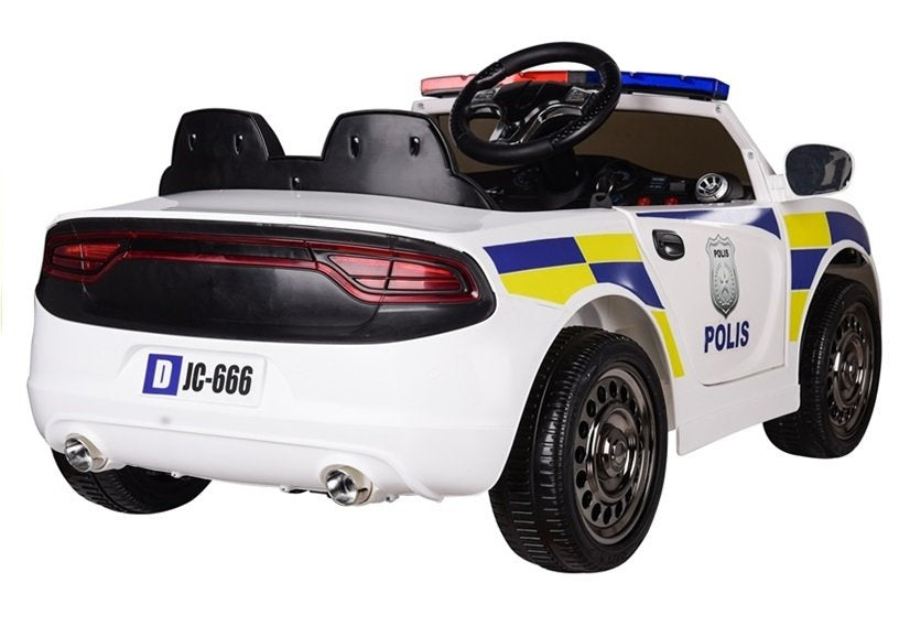 Policijos elektrinis vaikiškas automobilis – baltas