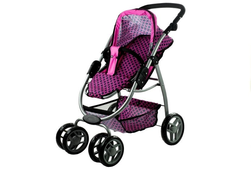 2in1 lėlių vežimėlis Alice – rožinis su juodais taškeliais