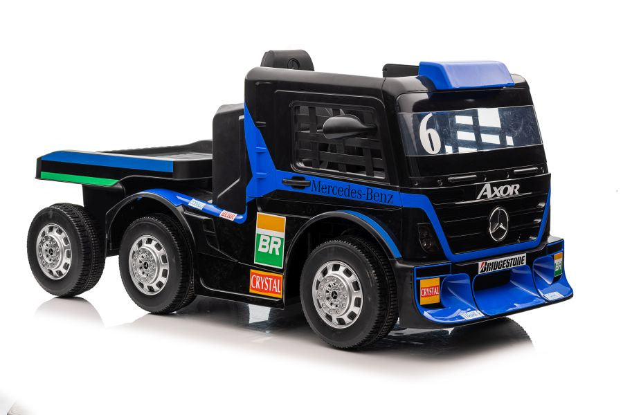Akumuliatorinis automobilis Mercedes XMX622B su priekaba (tamsiai mėlynas / navy blue, LCD ekranas)