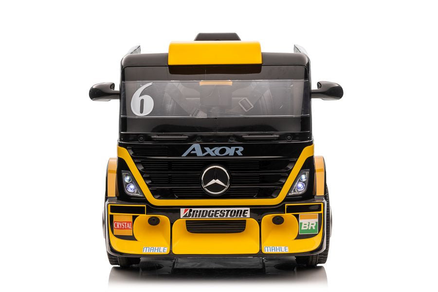 Akumuliatorinis automobilis Mercedes XMX622B su priekaba (geltonas, LCD ekranas)