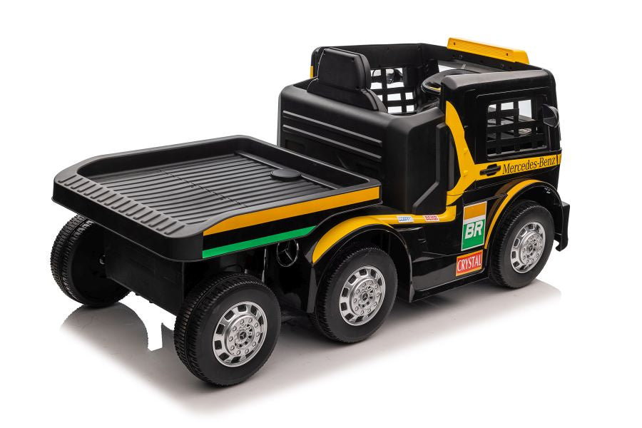 Akumuliatorinis automobilis Mercedes XMX622B su priekaba (geltonas, LCD ekranas)