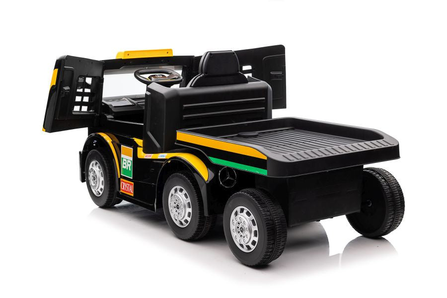 Akumuliatorinis automobilis Mercedes XMX622B su priekaba (geltonas, LCD ekranas)
