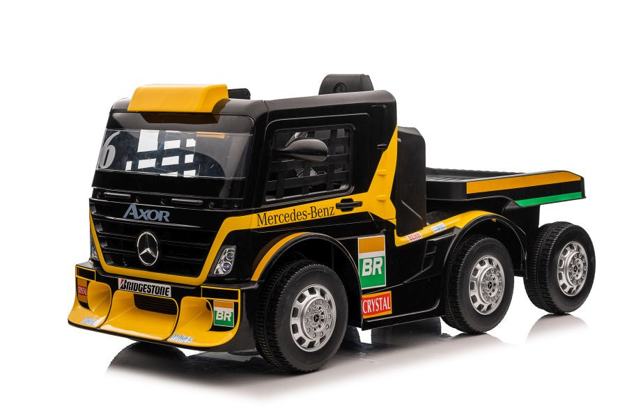 Akumuliatorinis automobilis Mercedes XMX622B su priekaba (geltonas, LCD ekranas)