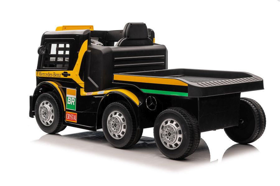 Akumuliatorinis automobilis Mercedes XMX622B su priekaba (geltonas, LCD ekranas)