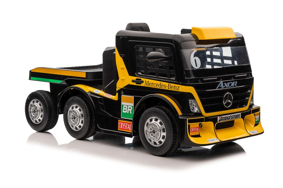 Akumuliatorinis automobilis Mercedes XMX622B su priekaba (geltonas, LCD ekranas)
