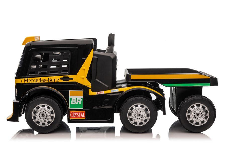 Akumuliatorinis automobilis Mercedes XMX622B su priekaba (geltonas, LCD ekranas)