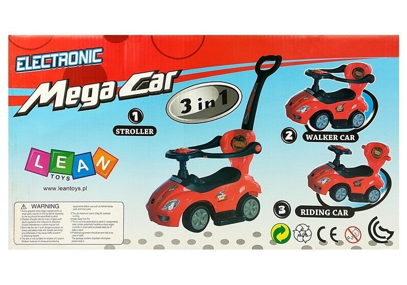 Vaikiška važiuojama stumdomoji mašina su tėvų rankena „Mega Car 3in1“ rožinė
