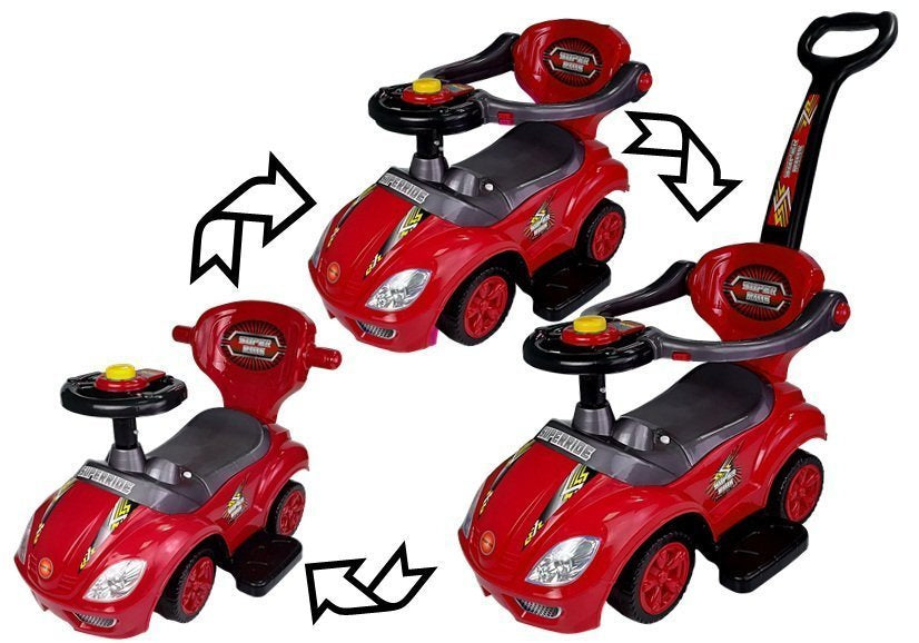 Vaikiška važiuojama stumdomoji mašina su tėvų rankena „Mega Car 3in1“ raudona