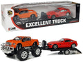 Transporto priemonių rinkinys: oranžinis monster truck + raudonas BMW + priekaba 58 cm