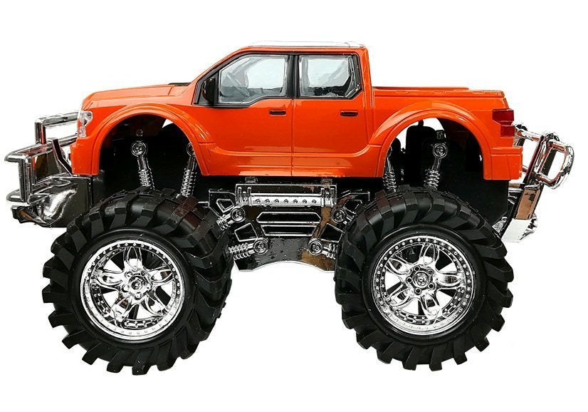 Transporto priemonių rinkinys: oranžinis monster truck + raudonas BMW + priekaba 58 cm