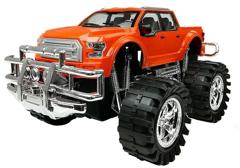 Transporto priemonių rinkinys: oranžinis monster truck + raudonas BMW + priekaba 58 cm