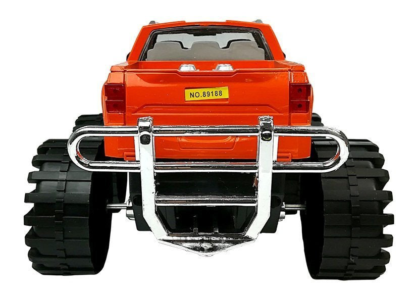 Transporto priemonių rinkinys: oranžinis monster truck + raudonas BMW + priekaba 58 cm