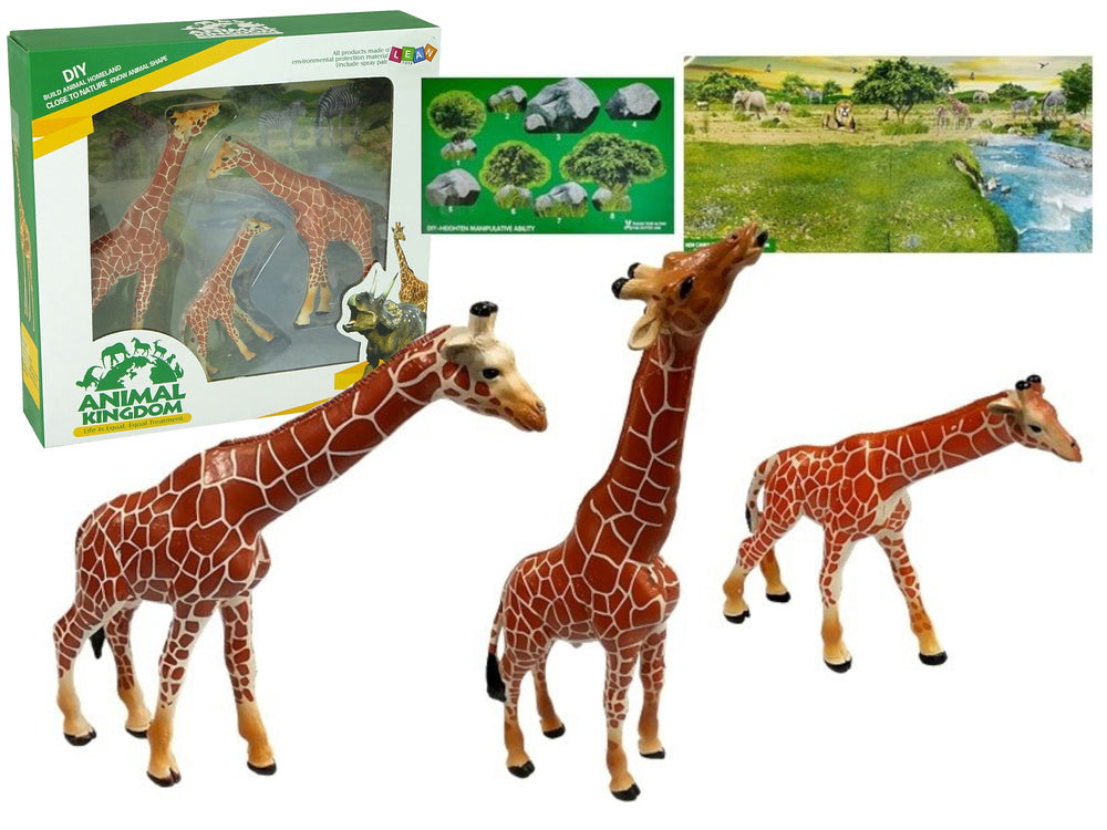Edukacinės žirafų figūrėlės (šeima, 3 vnt.) + Afrikos fonas