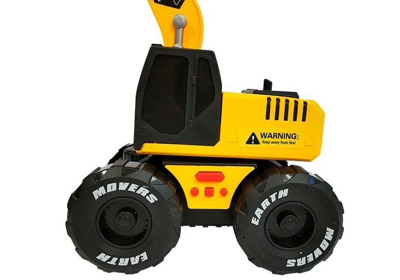 Ekskavatorius su spyruokliniu mechanizmu, su garsais ir šviesomis