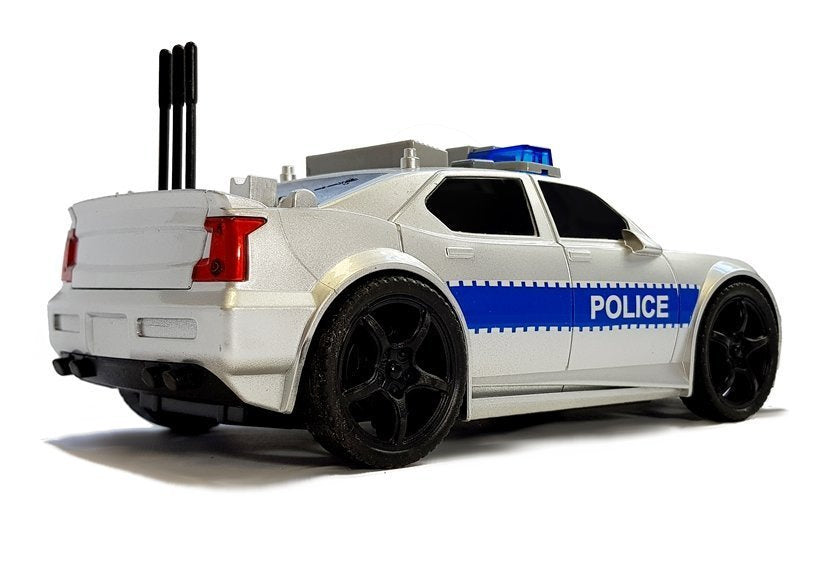 Policijos automobilis su baterija 1:20, sidabrinis, šviesos ir garsai