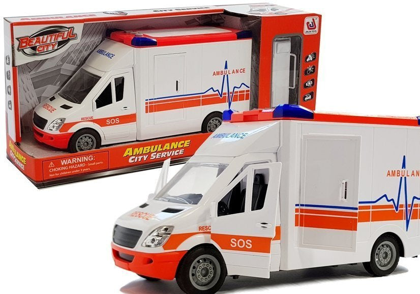 Greitosios pagalbos automobilis su neštuvais, garsai ir šviesos