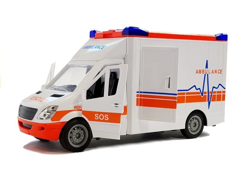 Greitosios pagalbos automobilis su neštuvais, garsai ir šviesos