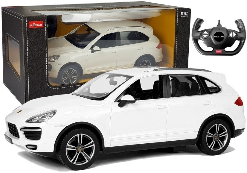 Nuotoliniu būdu valdomas „Porsche Cayenne“ Rastar 1:14, baltas