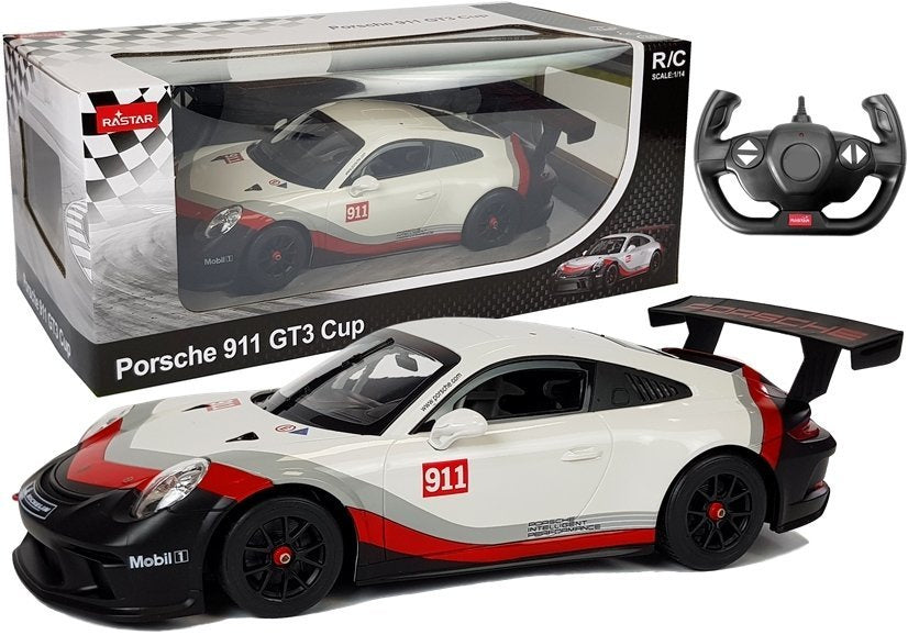 Nuotoliniu būdu valdomas „Porsche 911 GT3 CUP“ Rastar 1:14, baltas
