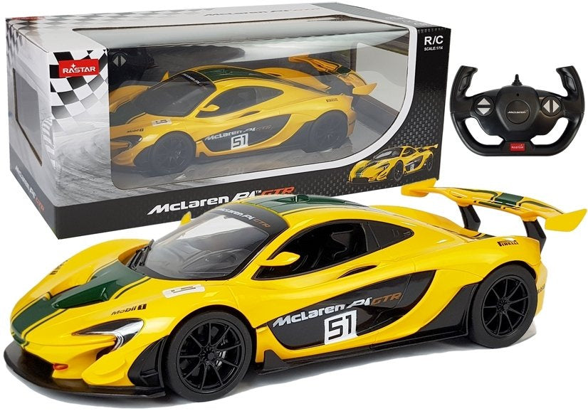Nuotoliniu būdu valdomas „McLaren P1 GTR“ Rastar 1:14, geltonas