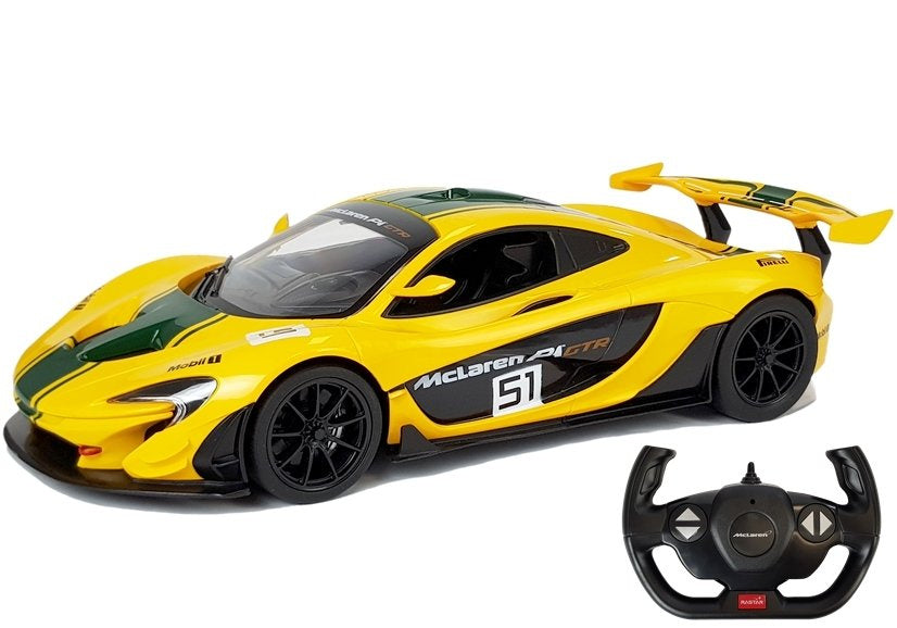 Nuotoliniu būdu valdomas „McLaren P1 GTR“ Rastar 1:14, geltonas